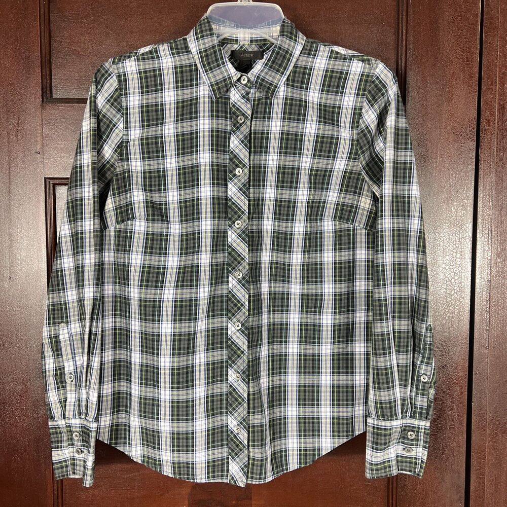 J. Crew Button Down Collar Blue/Green Plaid Casual Shirt Women's Size 6 Cotton
